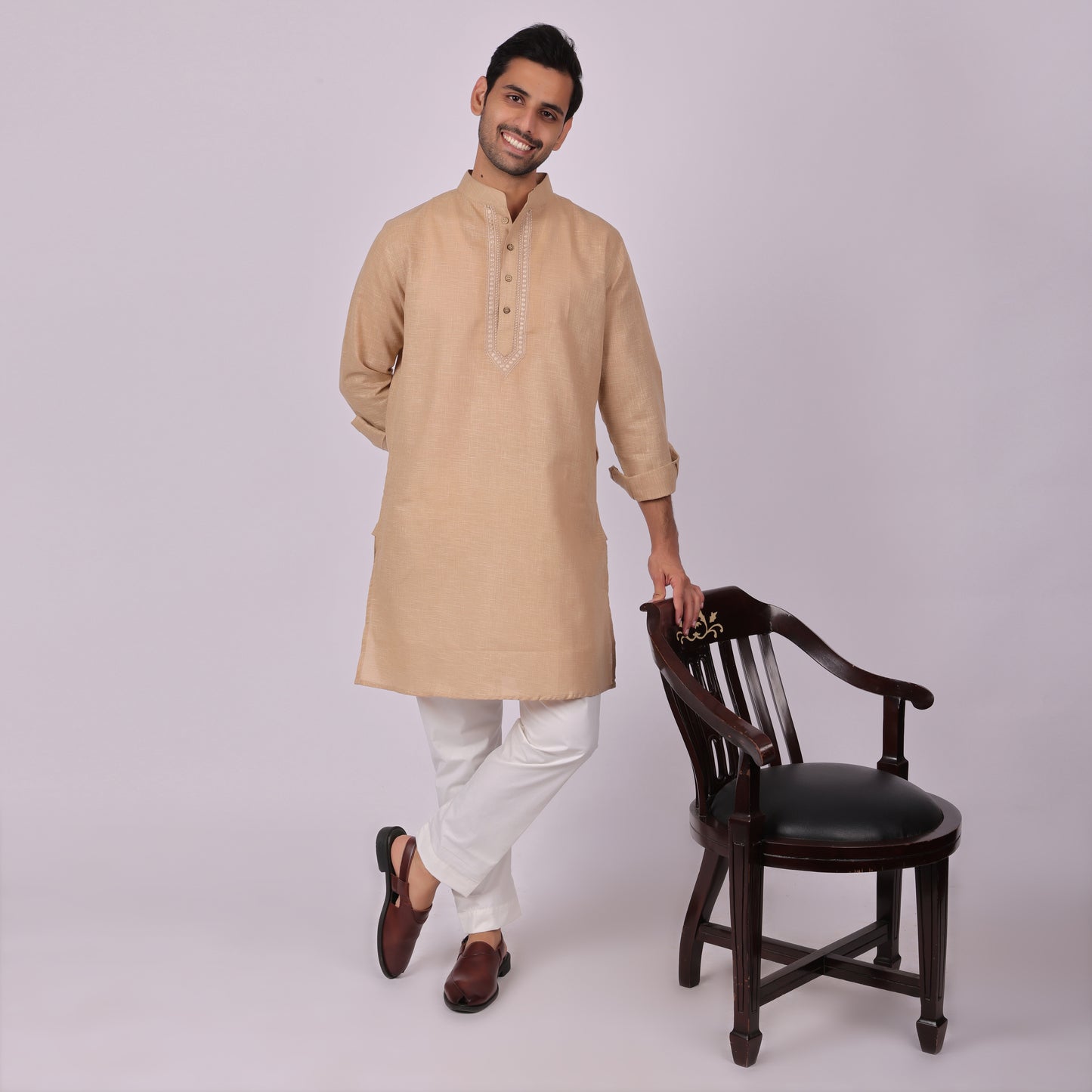 Sandstone Brown Tonal Embroidered Kurta