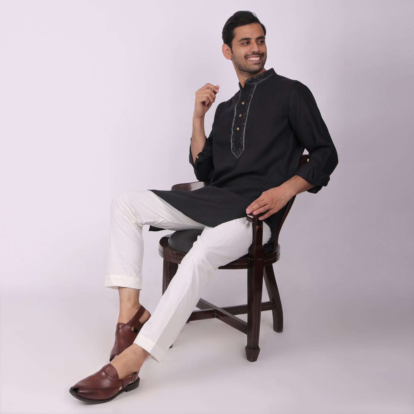 Midnight Black Kurta with Silver Detailing