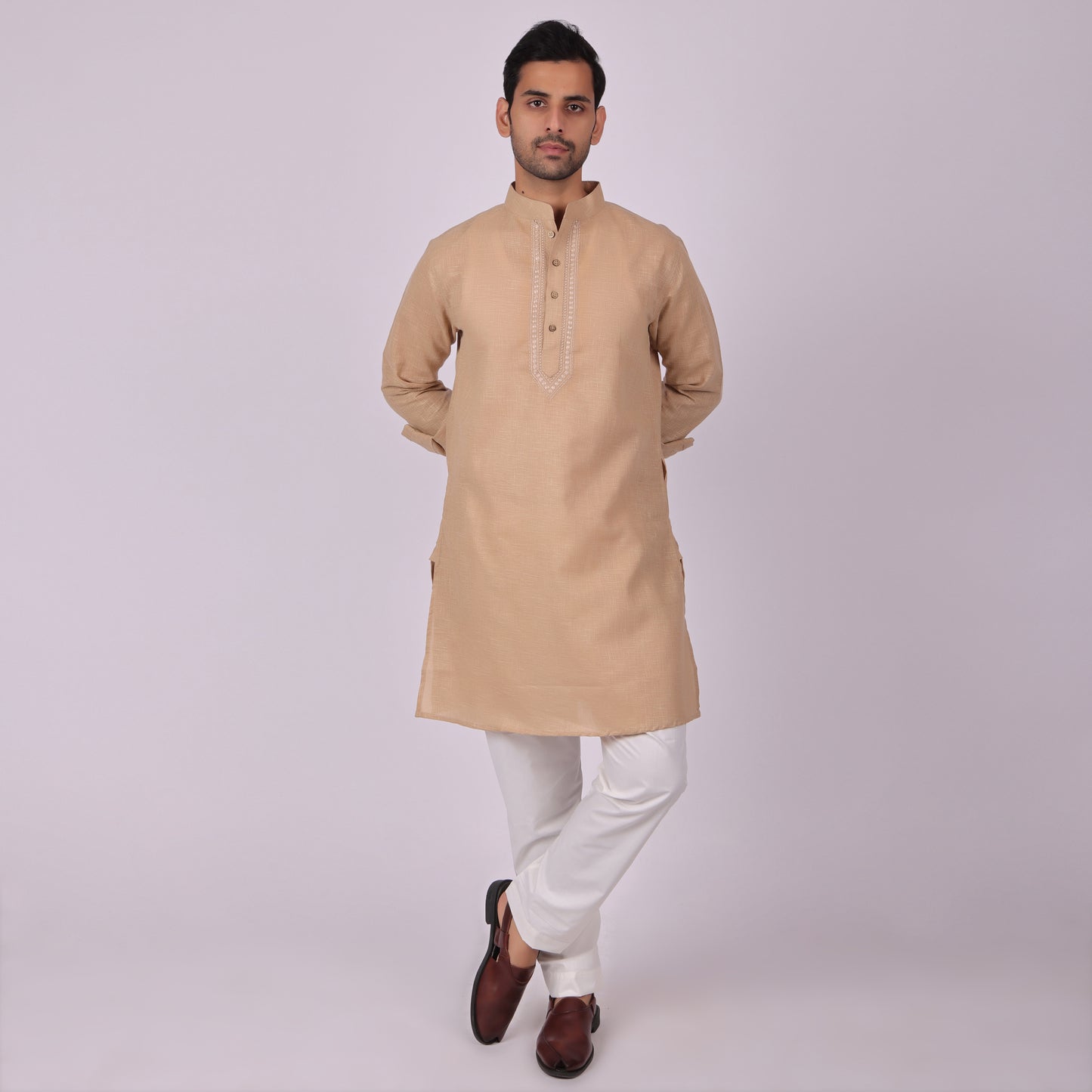 Sandstone Brown Tonal Embroidered Kurta