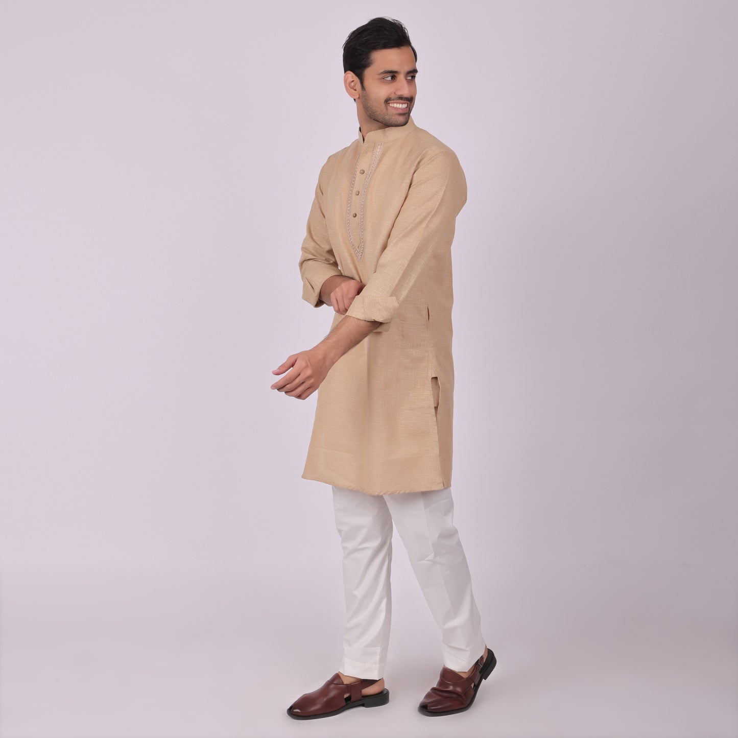 Sandstone Brown Tonal Embroidered Kurta