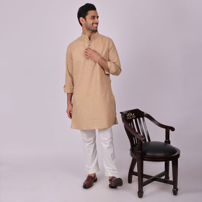 Sandstone Brown Tonal Embroidered Kurta
