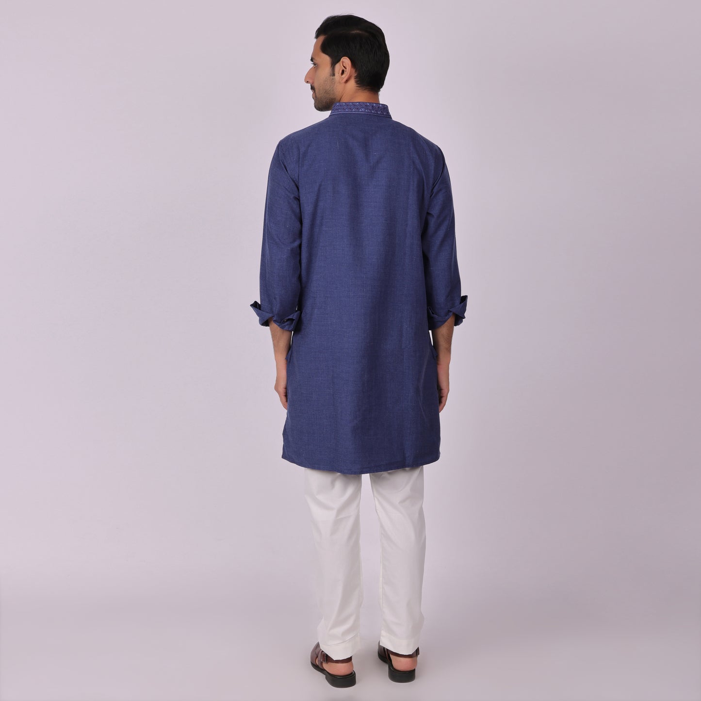 Deep Blue Signature Kurta with Neck & Placket Embroidery