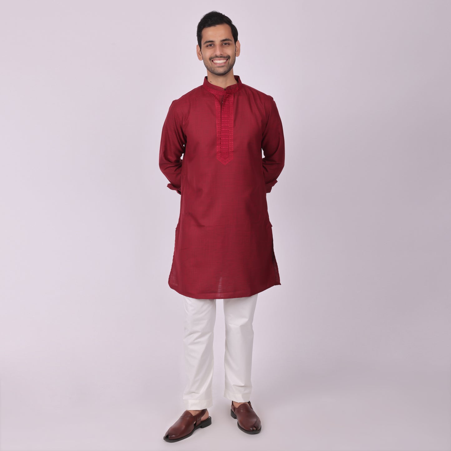 Crimson Festive Kurta with Neck Detailing
