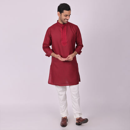 Crimson Festive Kurta with Neck Detailing