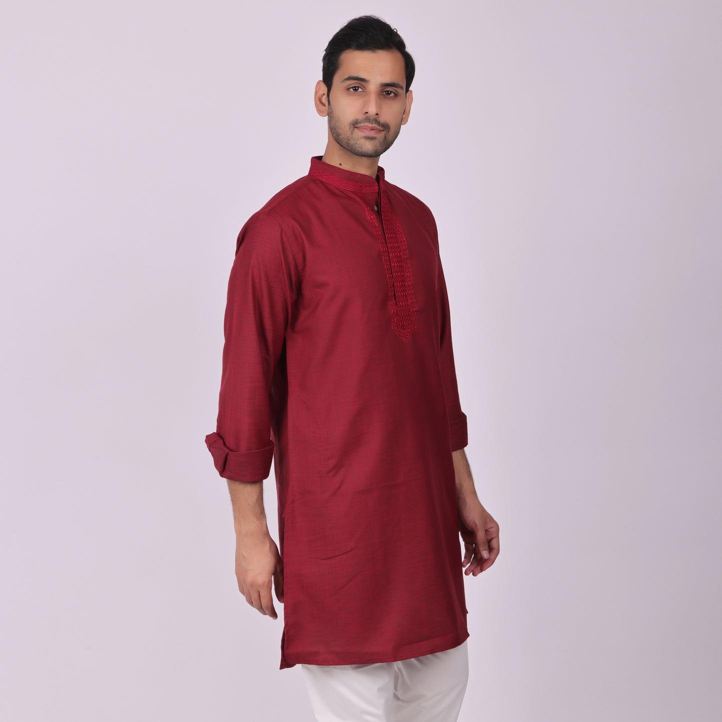 Crimson Festive Kurta with Neck Detailing