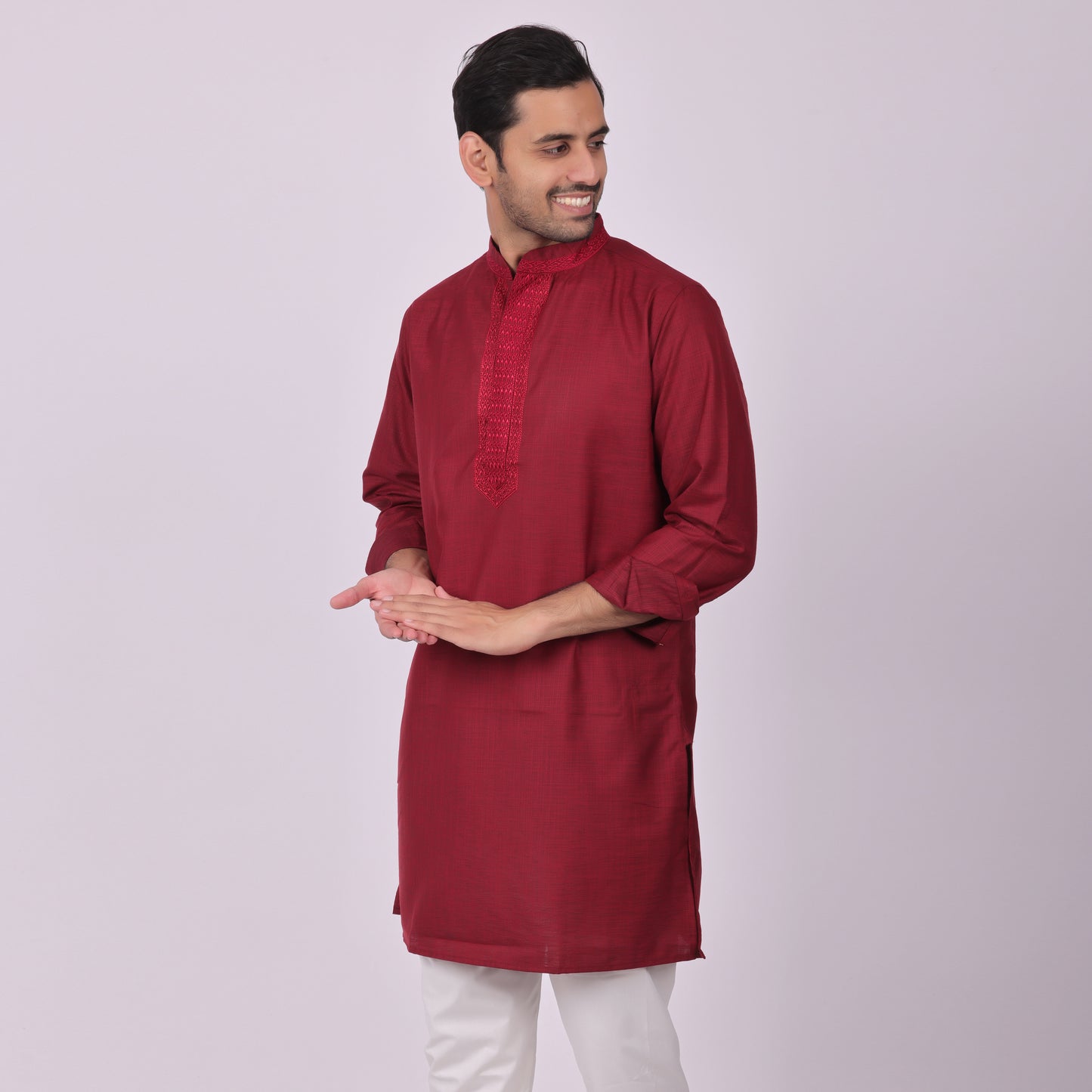 Crimson Festive Kurta with Neck Detailing