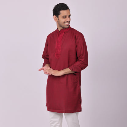 Crimson Festive Kurta with Neck Detailing