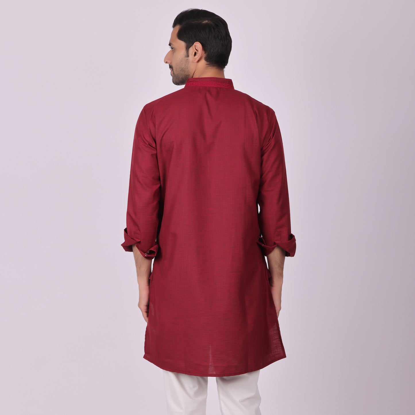 Crimson Festive Kurta with Neck Detailing