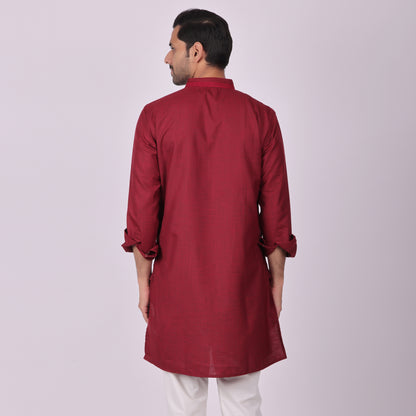 Crimson Festive Kurta with Neck Detailing