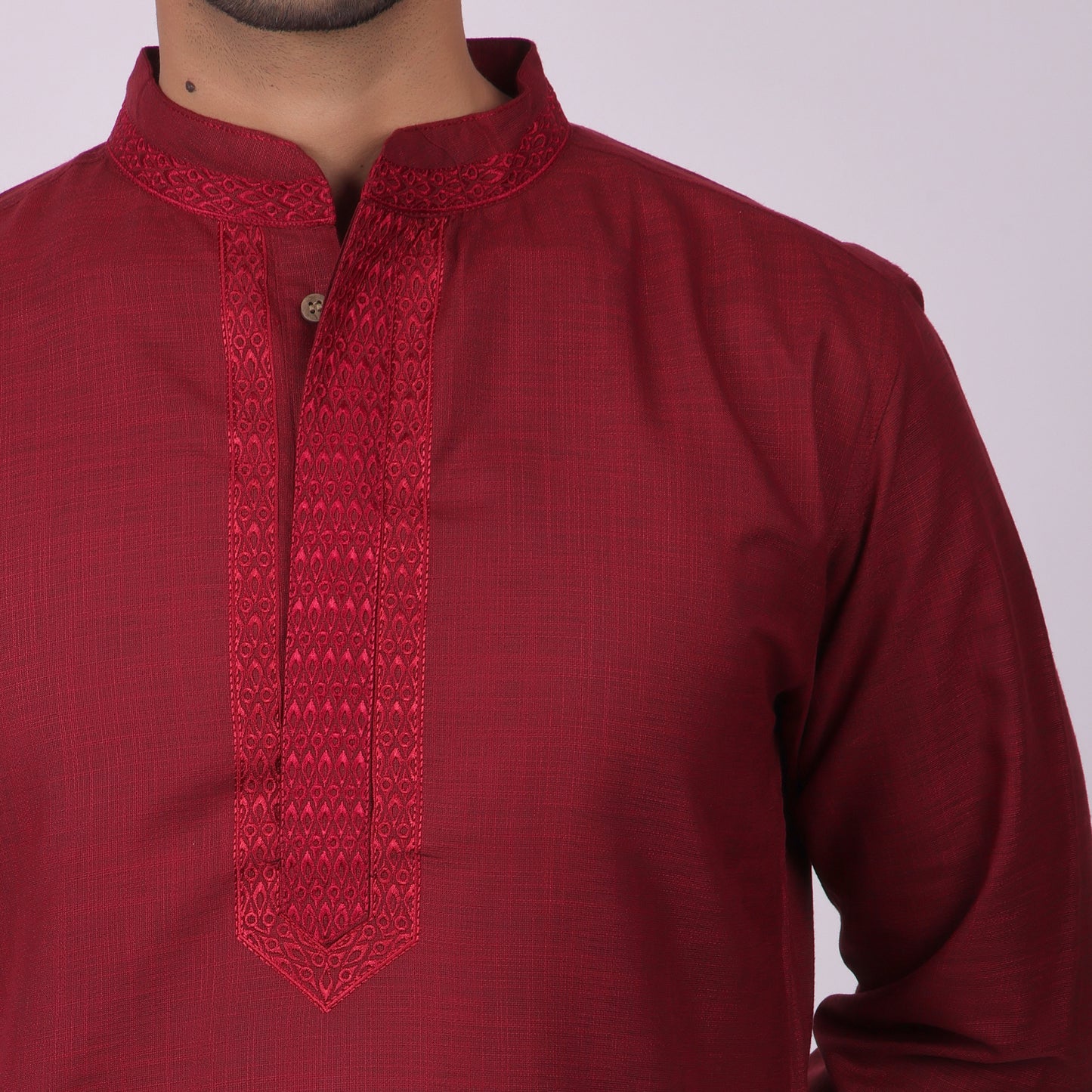 Crimson Festive Kurta with Neck Detailing