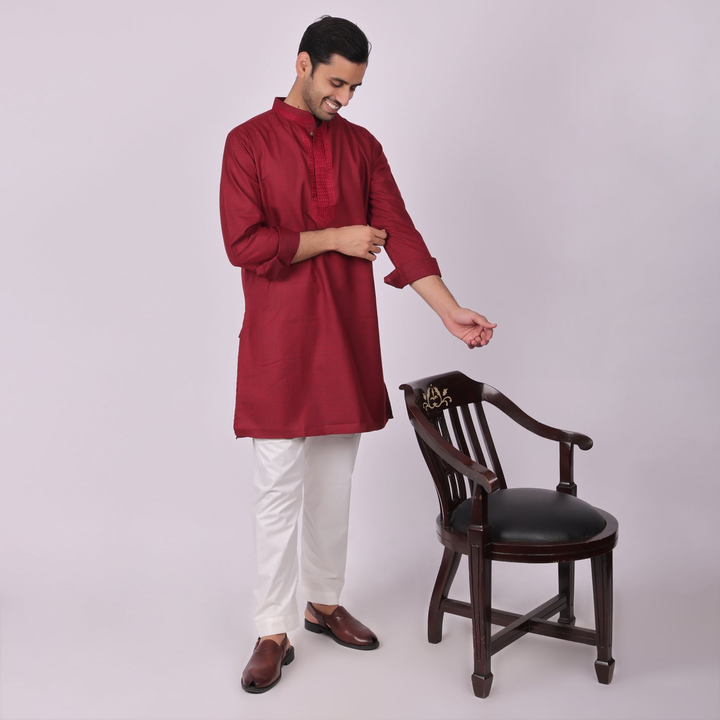 Crimson Festive Kurta with Neck Detailing
