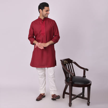 Crimson Festive Kurta with Neck Detailing