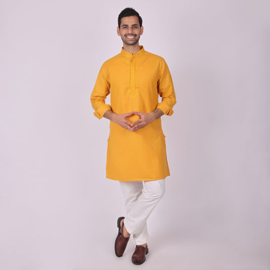 Mustard Festive Kurta with Neck Detailing