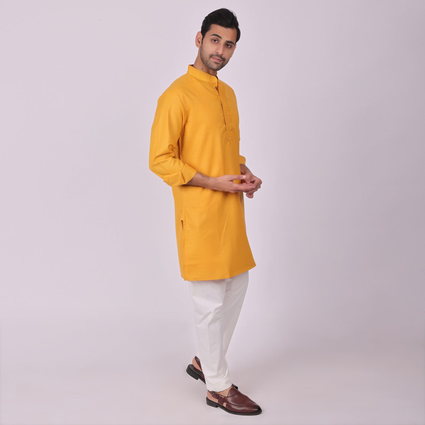 Mustard Festive Kurta with Neck Detailing