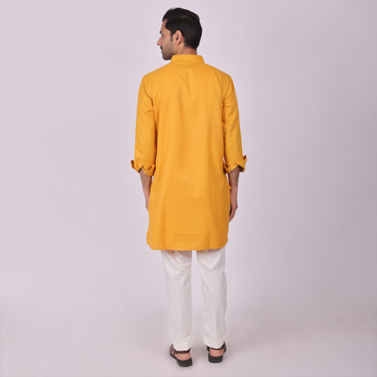Mustard Festive Kurta with Neck Detailing