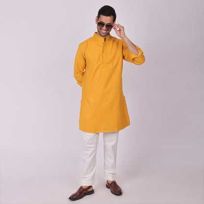 Mustard Festive Kurta with Neck Detailing
