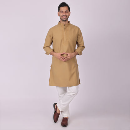 Mehendi Brown Festive Kurta with Neck & Placket Embroidery