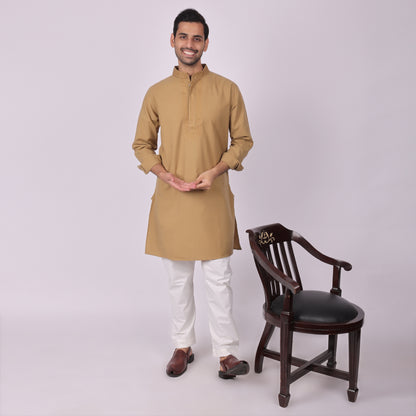 Mehendi Brown Festive Kurta with Neck & Placket Embroidery