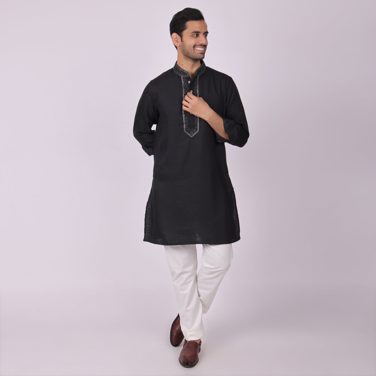 Midnight Black Kurta with Silver Detailing