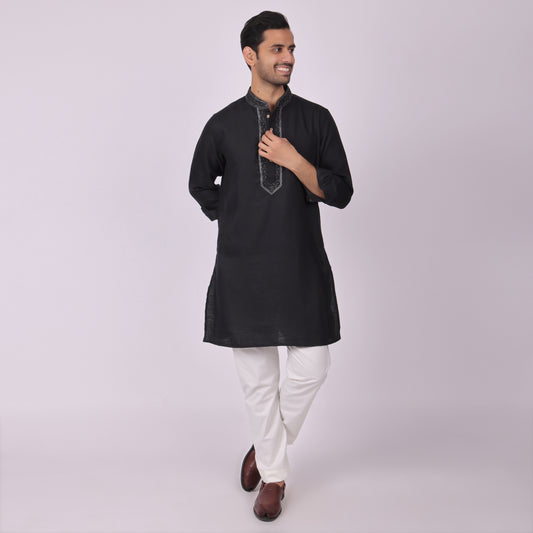 Midnight Black Kurta with Silver Detailing