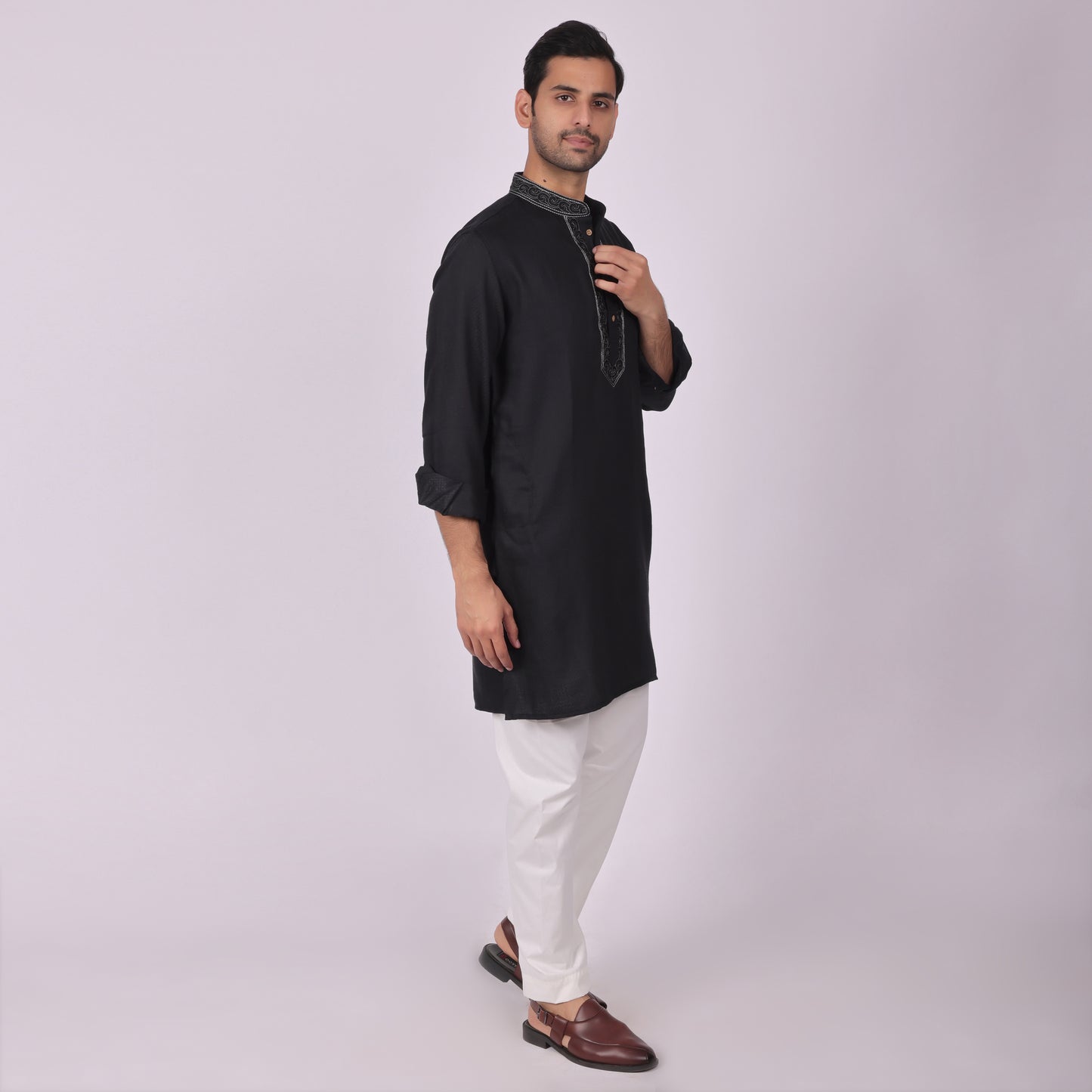 Midnight Black Kurta with Silver Detailing