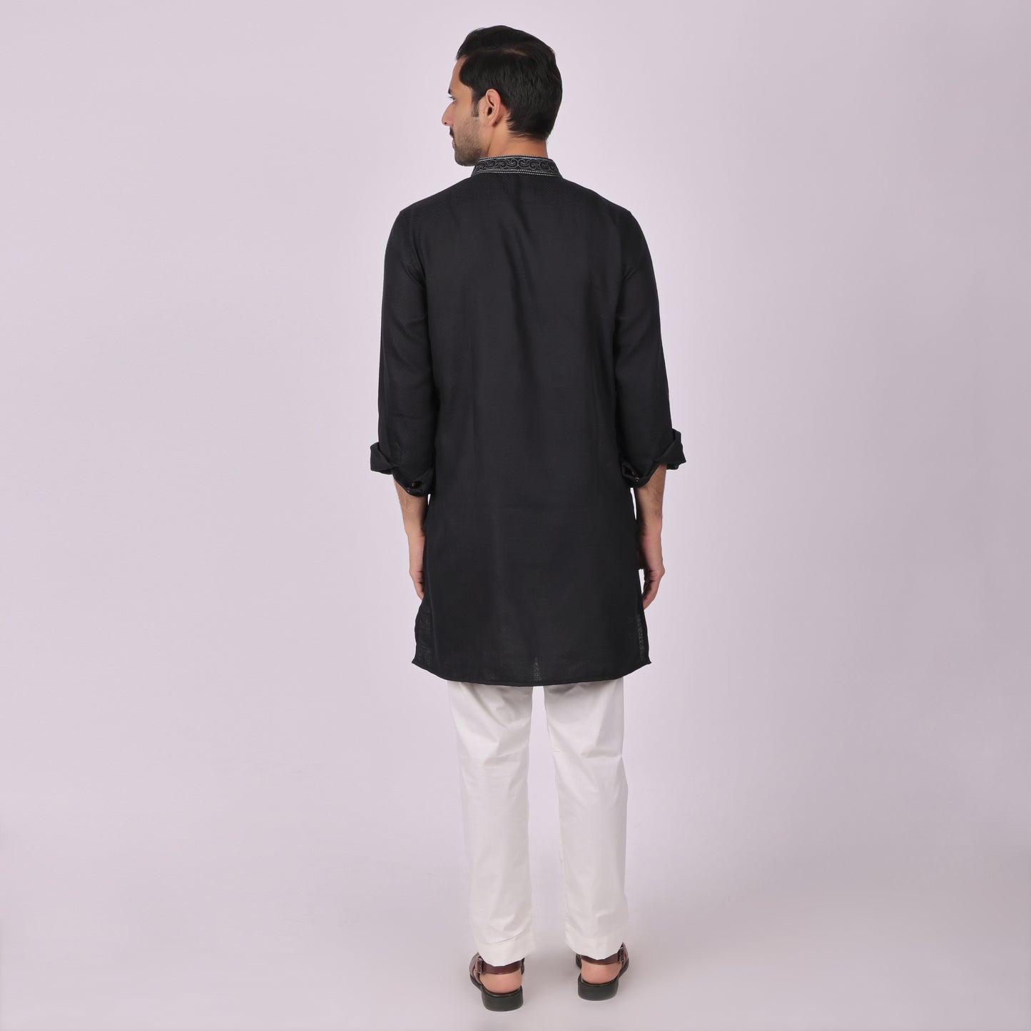 Midnight Black Kurta with Silver Detailing