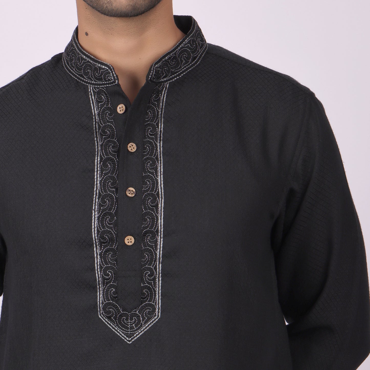 Midnight Black Kurta with Silver Detailing