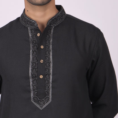 Midnight Black Kurta with Silver Detailing