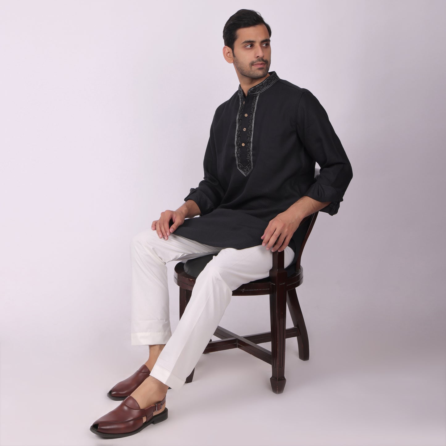 Midnight Black Kurta with Silver Detailing