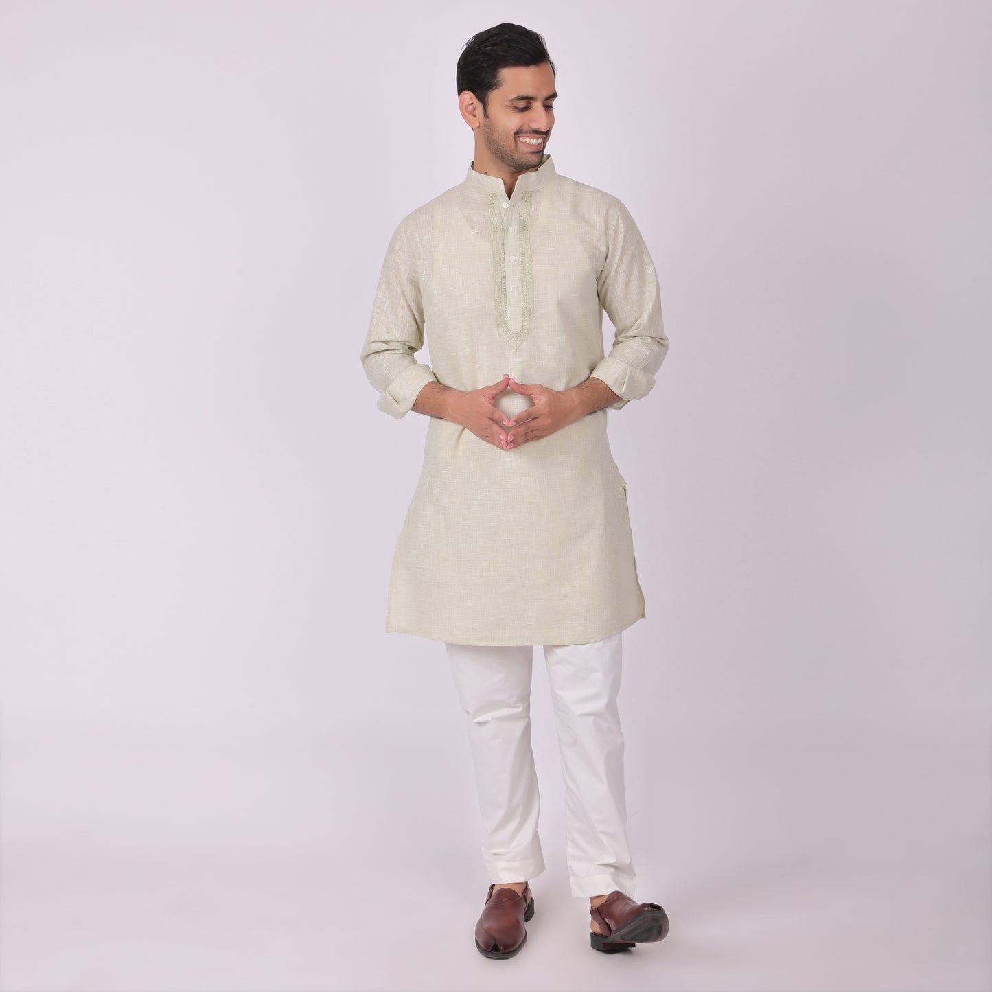 Sea-Mist Tonal Embroidered Kurta