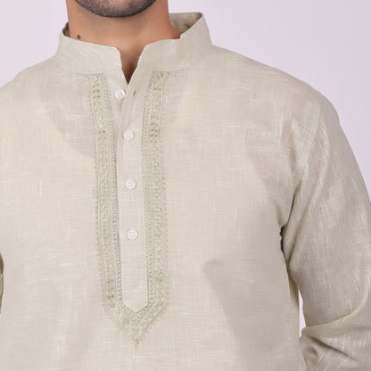 Sea-Mist Tonal Embroidered Kurta