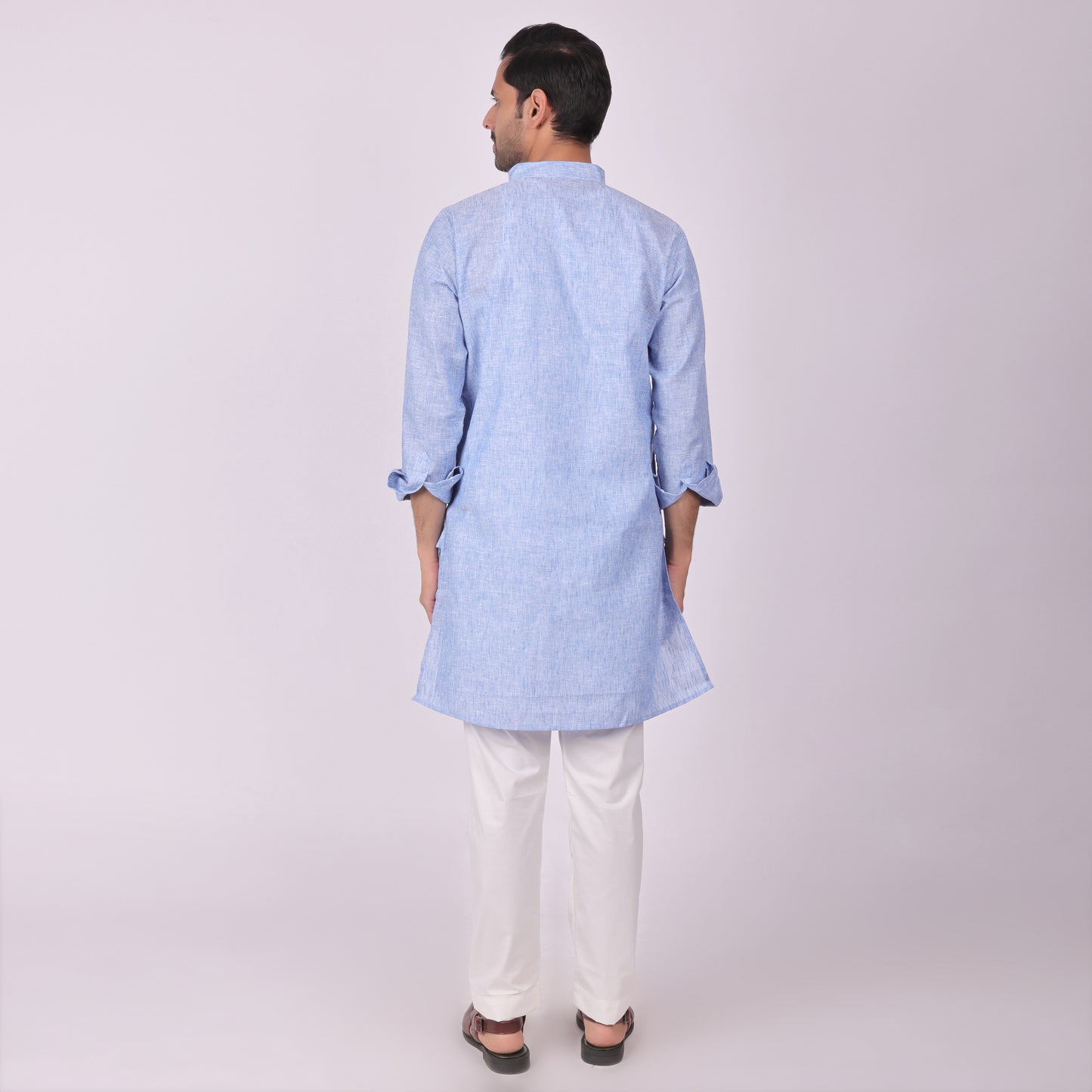 Blue Embroidered Kurta with Tonal Threadwork