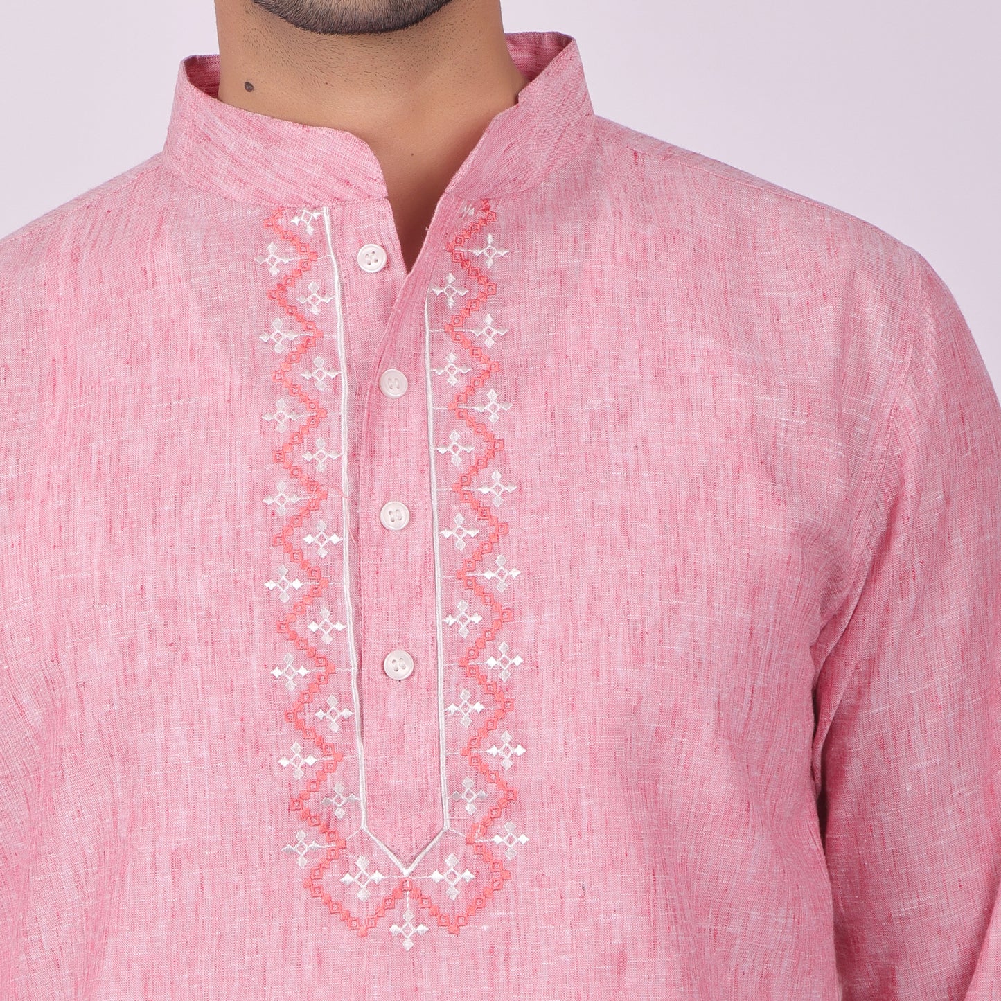 Rose Pink Embroidered Kurta with Tonal Threadwork