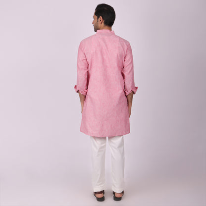 Rose Pink Embroidered Kurta with Tonal Threadwork