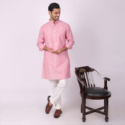 Rose Pink Embroidered Kurta with Tonal Threadwork