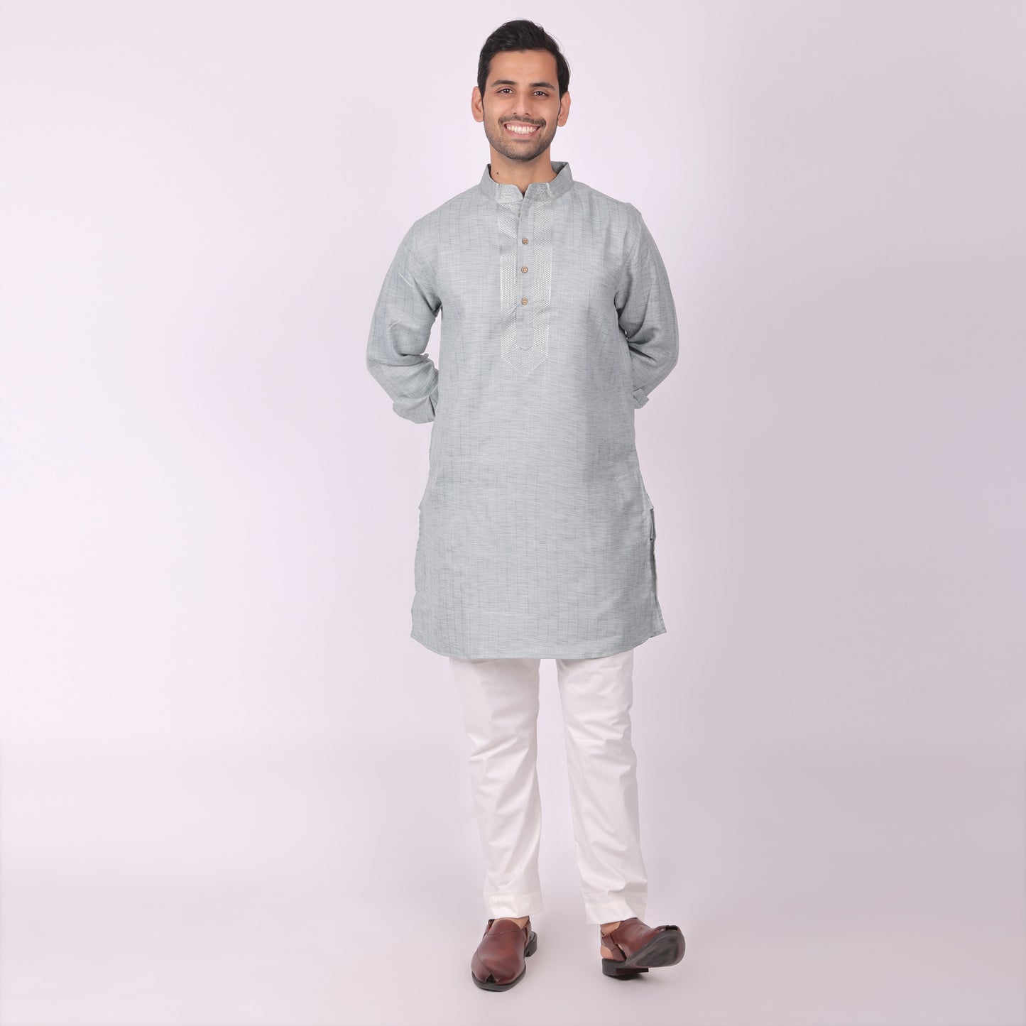 Ivory Silver Kurta with Heritage Embroidery