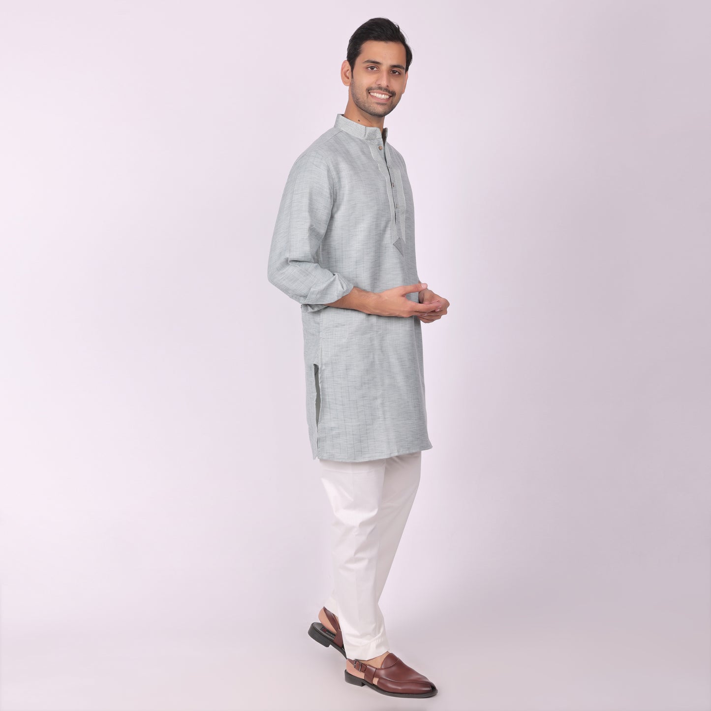 Ivory Silver Kurta with Heritage Embroidery