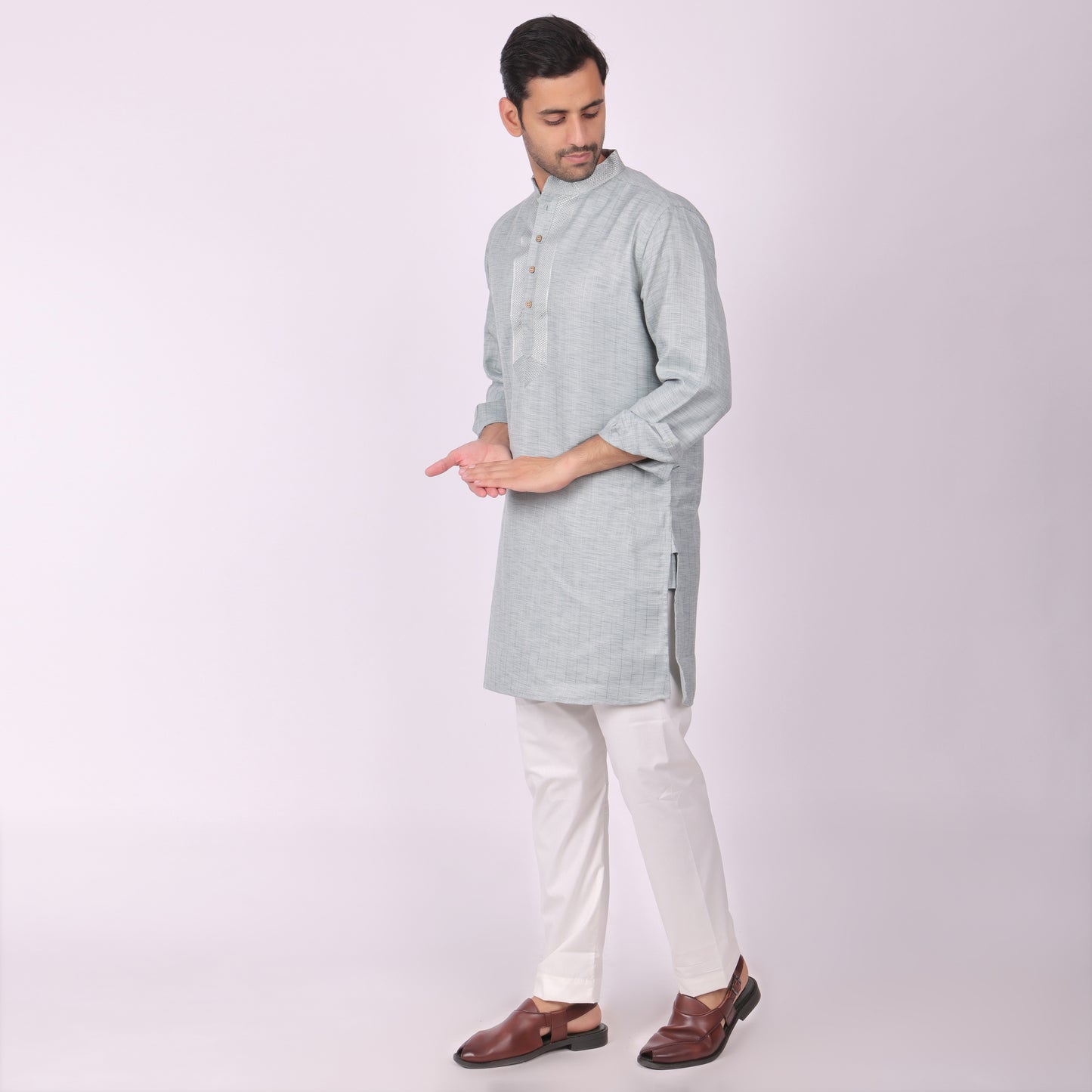 Ivory Silver Kurta with Heritage Embroidery