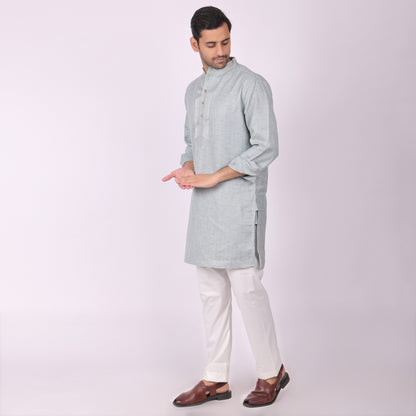 Ivory Silver Kurta with Heritage Embroidery