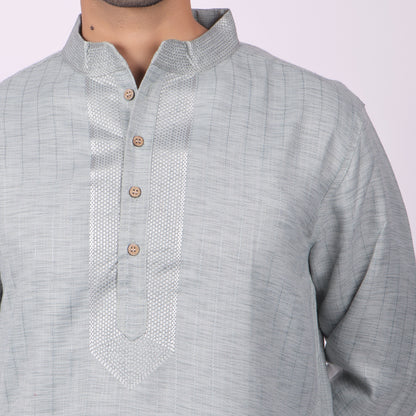 Ivory Silver Kurta with Heritage Embroidery