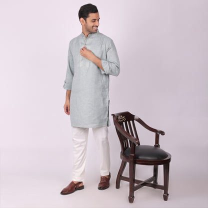 Ivory Silver Kurta with Heritage Embroidery