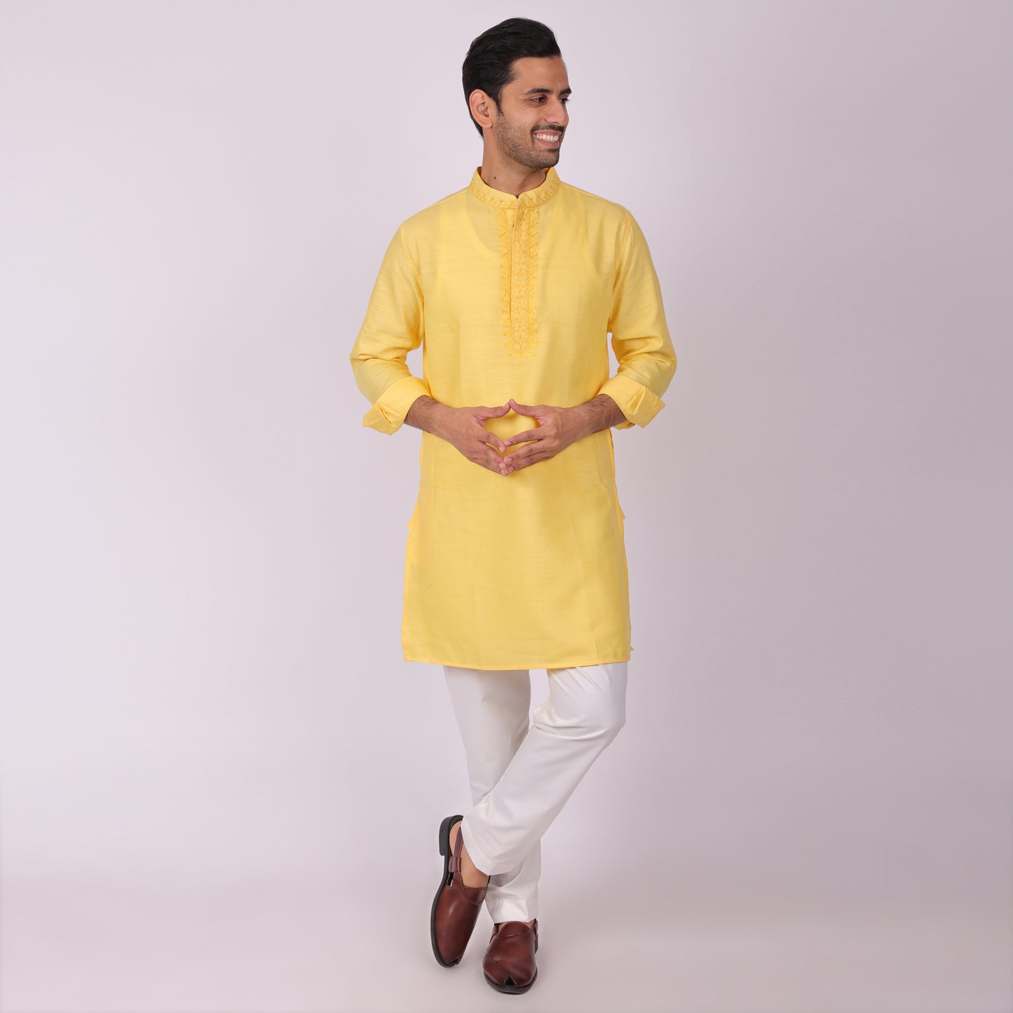 Sunlit Festive Yellow Kurta with Heritage Threadwork