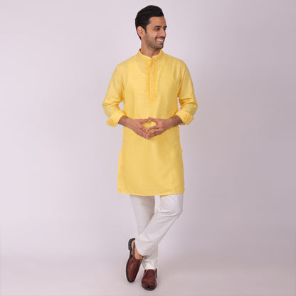 Sunlit Festive Yellow Kurta with Heritage Threadwork