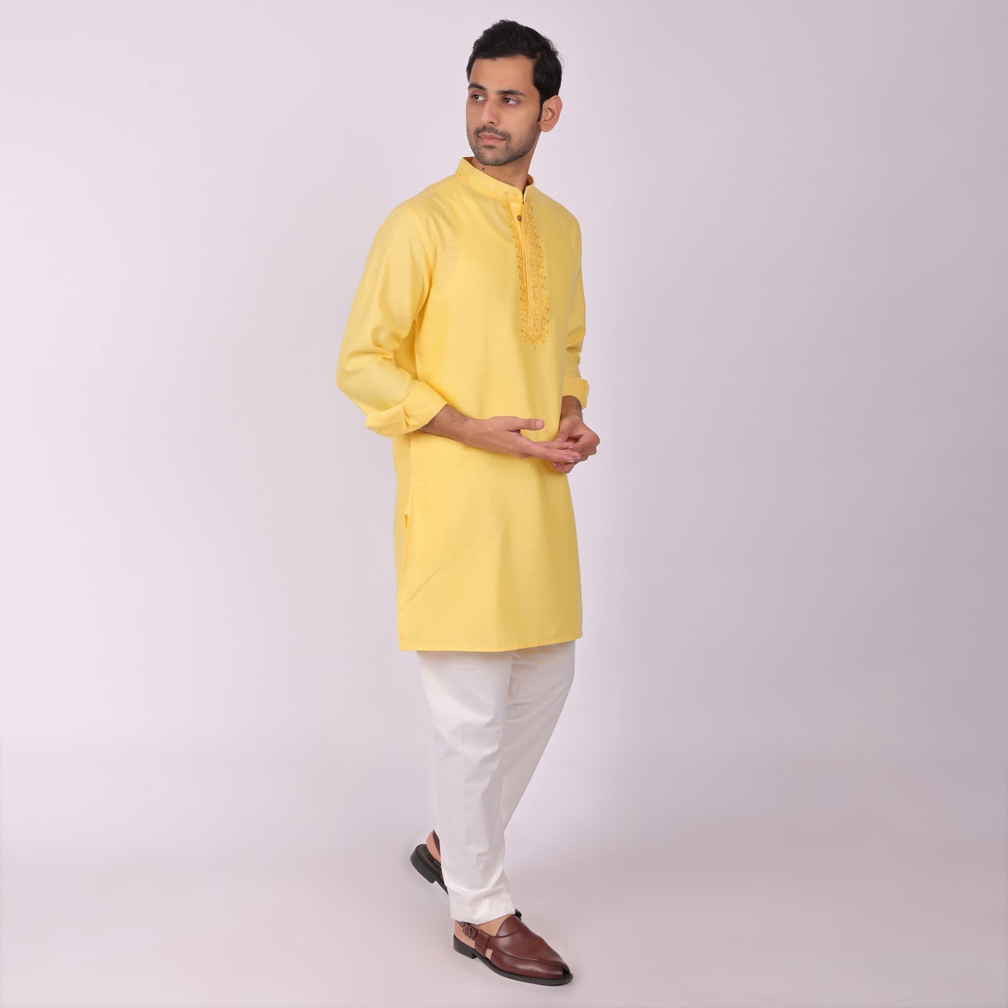 Sunlit Festive Yellow Kurta with Heritage Threadwork