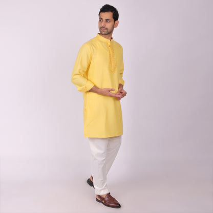 Sunlit Festive Yellow Kurta with Heritage Threadwork
