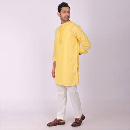 Sunlit Festive Yellow Kurta with Heritage Threadwork