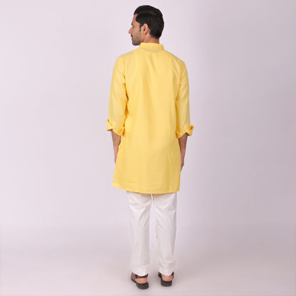 Sunlit Festive Yellow Kurta with Heritage Threadwork