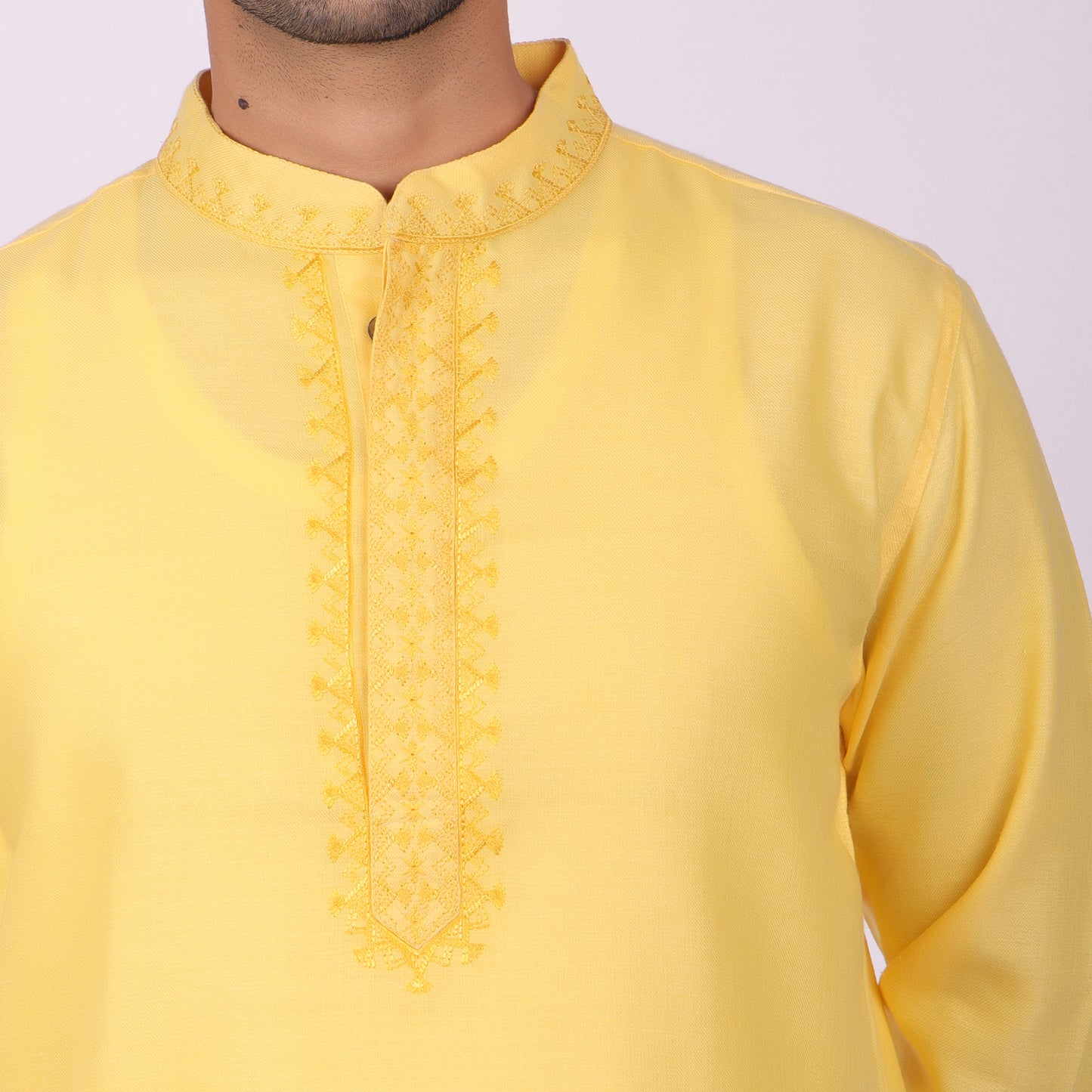 Sunlit Festive Yellow Kurta with Heritage Threadwork