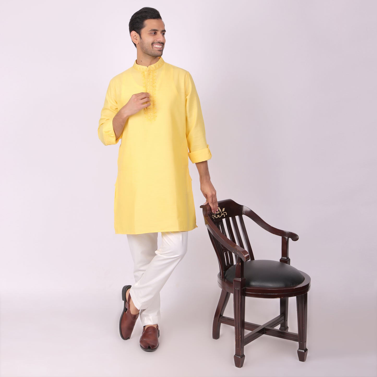 Sunlit Festive Yellow Kurta with Heritage Threadwork