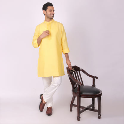 Sunlit Festive Yellow Kurta with Heritage Threadwork